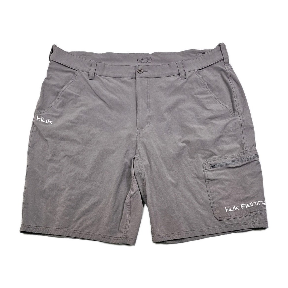 Huk Fishing Performance Mens 3XL Grey Shorts Stretch Zip Pockets Water Vented